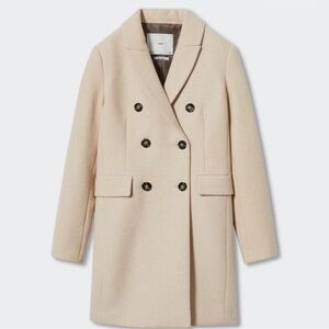🔥NWT Mango🔥 Beige Double-Breasted Pea Coat
